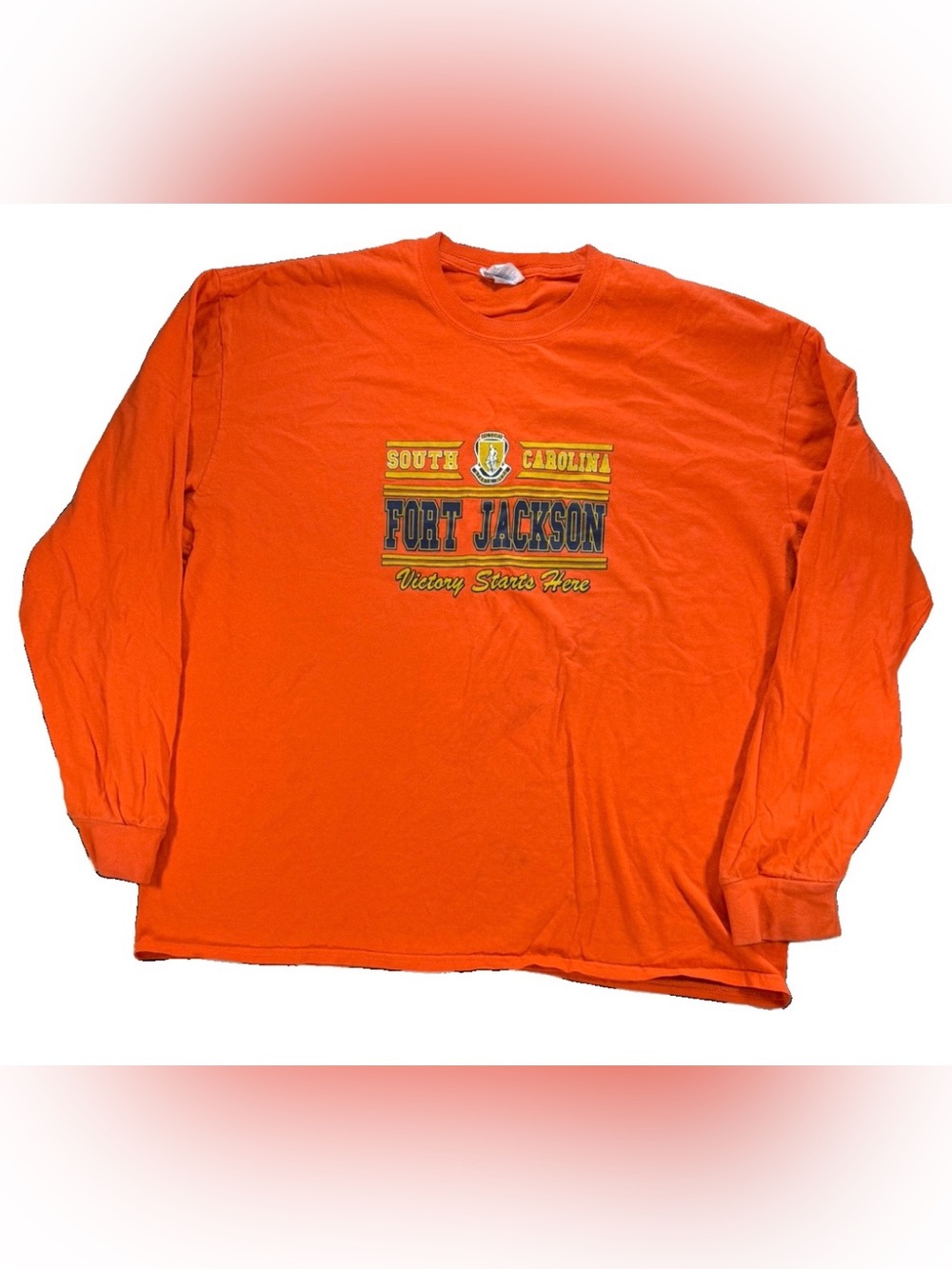 Vintage Fort Jackson South Carolina Long Sleeve T Shirt Men's 2XL Orange Army